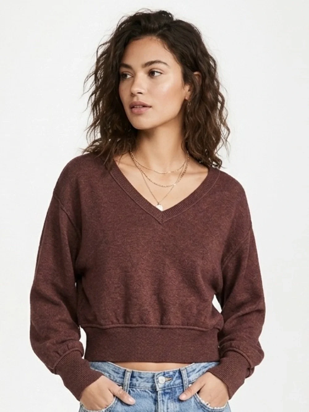 Free People Woman’s 100% Cashmere Pullover V Neck Brown Sweater  XS